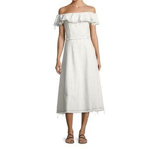 Alexander Wang Off The Shoulder White Pinstripe Dress
